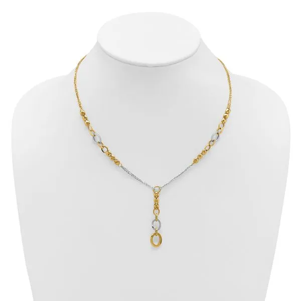 Leslie's 14K w/White RH Polished Fancy 2-Strand Oval Link Necklace Image 3 Trenton Jewelers Ltd. Trenton, MI