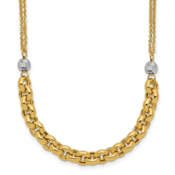 Leslie's 14K w/White RH Polished D/C 2-Strand Rolo Link Necklace Gaines Jewelry FLINT, MI