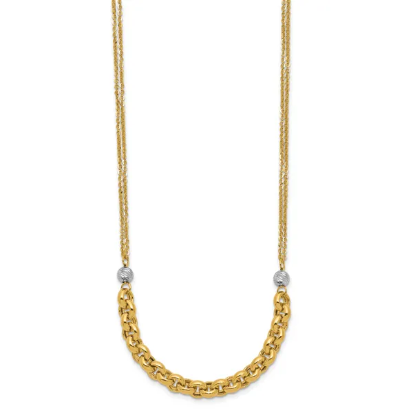 Leslie's 14K w/White RH Polished D/C 2-Strand Rolo Link Necklace Image 2 Tidwells of Greenwood Greenwood, SC