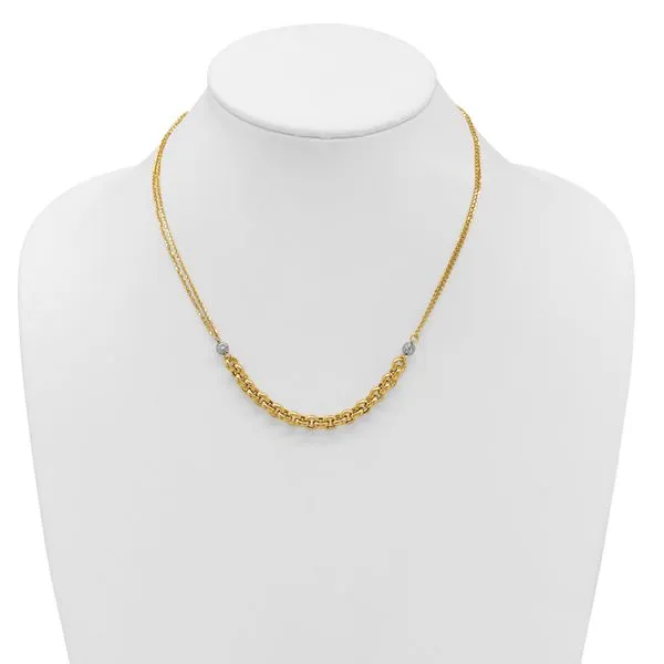 Leslie's 14K w/White RH Polished D/C 2-Strand Rolo Link Necklace Image 3 Gaines Jewelry FLINT, MI