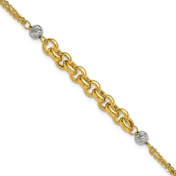 Leslie's 14K w/White Rhodium Polished D/C 2-Strand Rolo Link Bracelet Atlanta West Jewelry Douglasville, GA