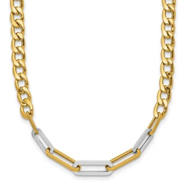 Leslie's 14K w/White RH Polished Curb and Paperclip Link Necklace John E. Koller Jewelry Designs owasso, OK