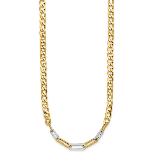 Leslie's 14K w/White RH Polished Curb and Paperclip Link Necklace Image 2 J. Garett Jewelers Wilmington, NC