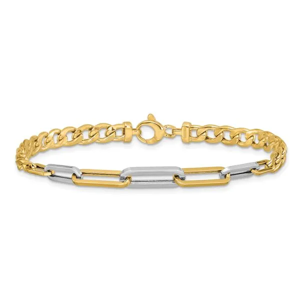 Leslie's 14K w/White Rhodium Polished Curb and Paperclip Link Bracelet Image 3 Ask Design Jewelers Olean, NY
