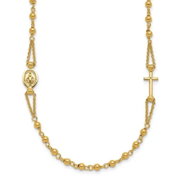 Leslie's 14K Polish/Dia-cut/Beaded Religious Rosary Style Necklace Jerald Jewelers Latrobe, PA