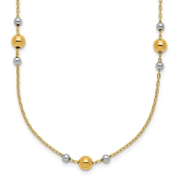 Leslie's 14K w/White Rhodium Polished / Beaded Station Necklace Trenton Jewelers Ltd. Trenton, MI
