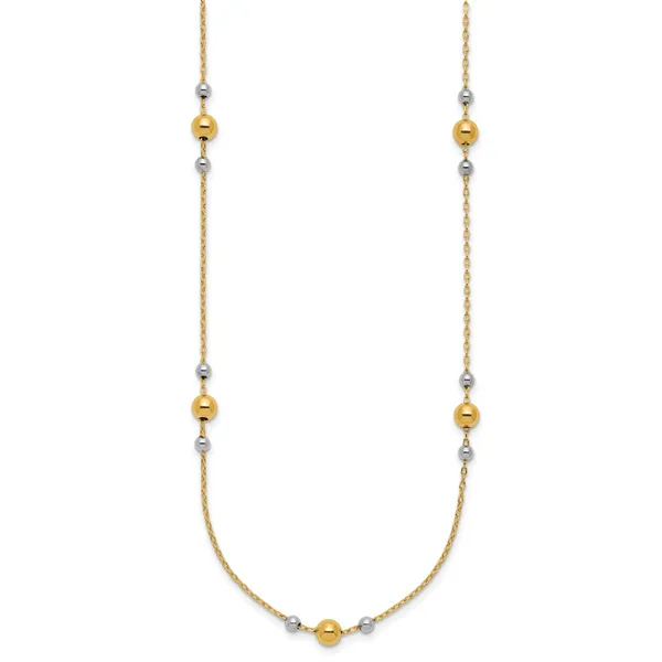 Leslie's 14K w/White Rhodium Polished / Beaded Station Necklace Image 2 Trenton Jewelers Ltd. Trenton, MI