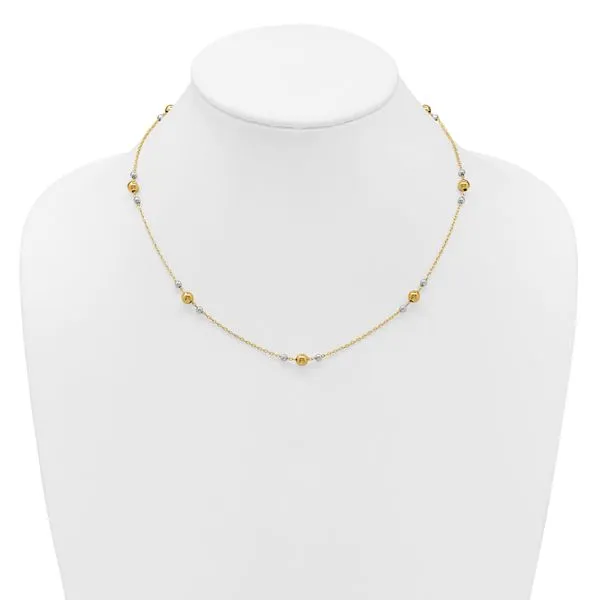 Leslie's 14K w/White Rhodium Polished / Beaded Station Necklace Image 3 Trenton Jewelers Ltd. Trenton, MI