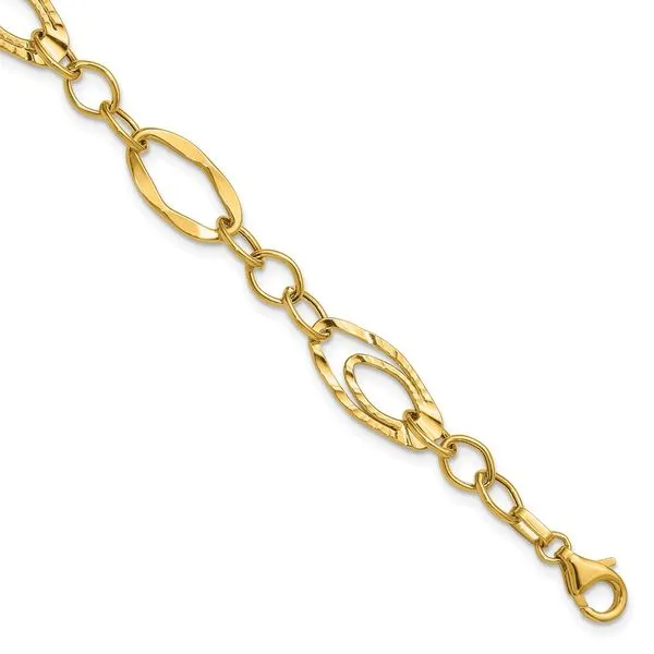 Leslie's 14K Polished and Wavy Textured Fancy Link Bracelet Grayson & Co. Jewelers Iron Mountain, MI