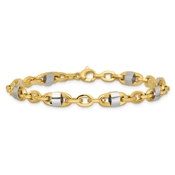 Leslie's 14K w/Wht Rhodium Polished Fancy Oval Men's Link Bracelet Image 3 Morin Jewelers Southbridge, MA