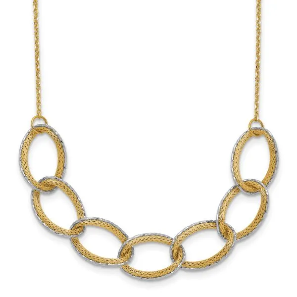 Leslie's 14K Two-tone Pol/Texture/Dia-cut Oval w/ 1in Ext. Necklace Jim's Jewelers Tyler, TX
