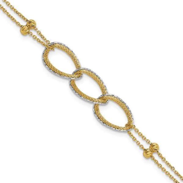 Leslie's 14KTT Pol/Texture/Dia-cut 2-Strand Oval w/.5in Ext. Bracelet Boyd Jewelers Wesley Chapel, FL