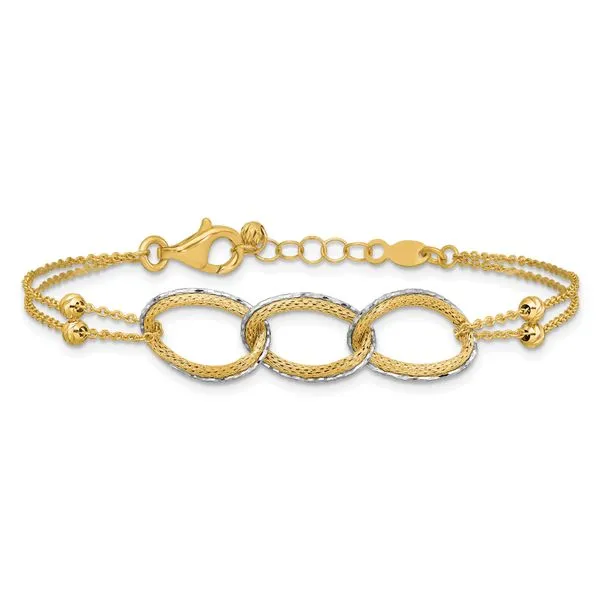Leslie's 14KTT Pol/Texture/Dia-cut 2-Strand Oval w/.5in Ext. Bracelet Image 3 J. West Jewelers Round Rock, TX
