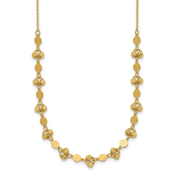 Leslie's 14K Polished D/C Beaded Fancy Circles w/ 1in Ext. Necklace Moseley Diamond Showcase Inc Lexington, SC