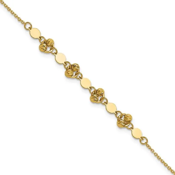 Leslie's 14K Polished D/C Beaded Fancy Circles w/.5in Ext. Bracelet Valentine's Fine Jewelry Dallas, PA