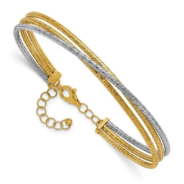 Leslie's 14KTT Polished & Textured Fancy 3-Wire w/ 1in Ext. Bangle Leslie E. Sandler Fine Jewelry and Gemstones rockville , MD
