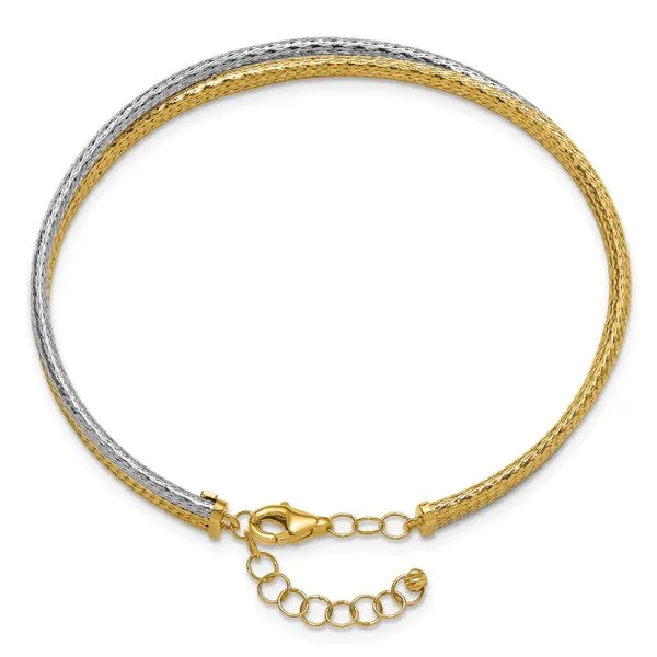 Leslie's 14KTT Polished & Textured Fancy 3-Wire w/ 1in Ext. Bangle Image 2 Leslie E. Sandler Fine Jewelry and Gemstones rockville , MD