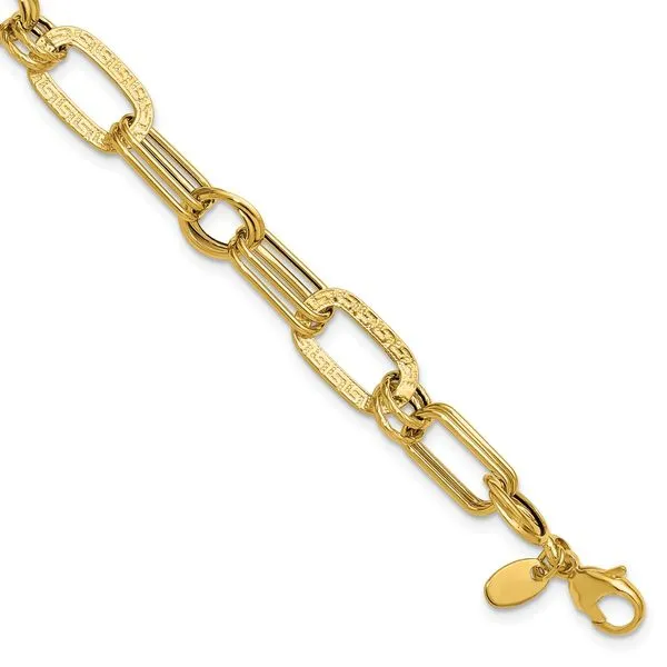 Leslie's 14K Polished and Textured Fancy Greek Key Link Bracelet Jimmy Smith Jewelers Decatur, AL