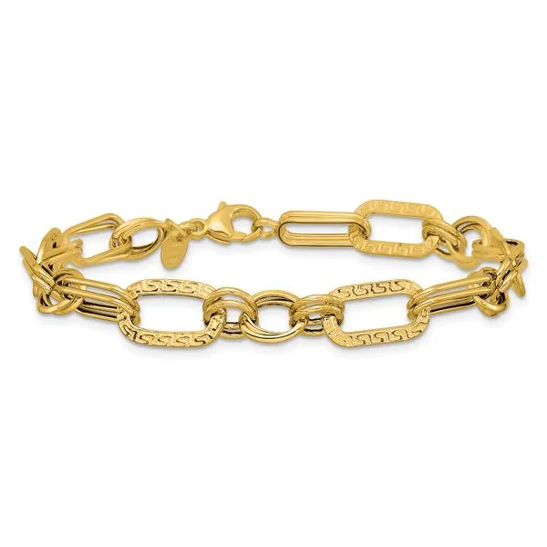 Leslie's 14K Polished and Textured Fancy Greek Key Link Bracelet Image 3 Michael's Jewelry North Wilkesboro, NC