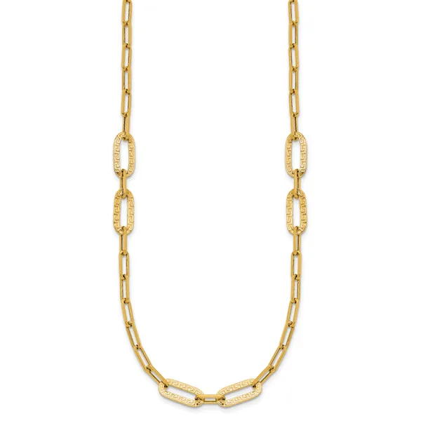 Leslie's 14K Polished Textured Greek Key Paperclip Link Necklace Image 2 J. Anthony Jewelers Neenah, WI