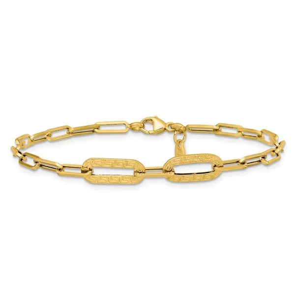 Leslie's 14K Polished Textured Greek Key Paperclip Link Bracelet Image 3 Atlanta West Jewelry Douglasville, GA