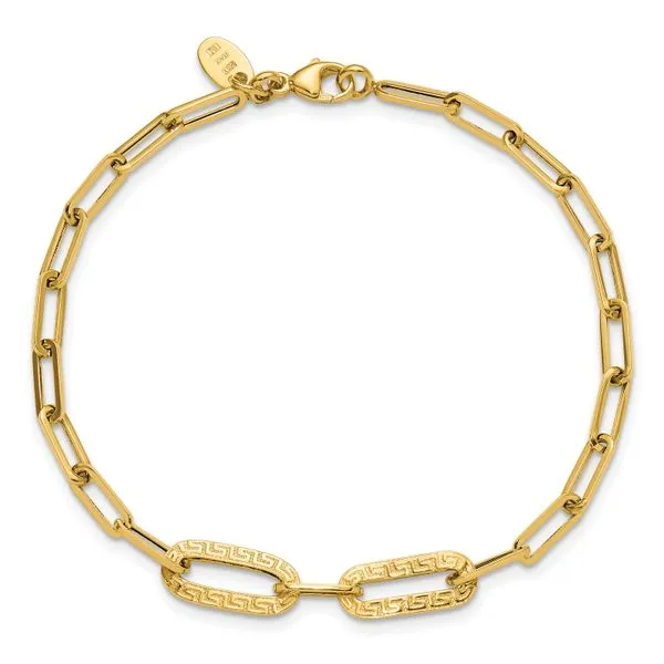 Leslie's 14K Polished Textured Greek Key Paperclip Link Bracelet Image 4 Johnson Jewellers Lindsay, ON