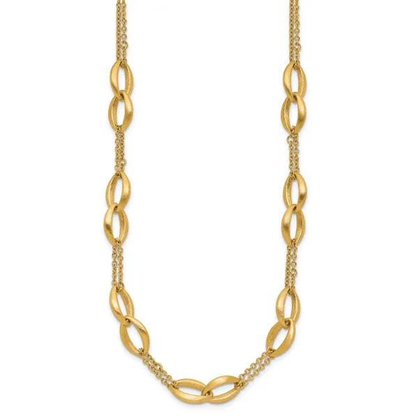 Leslie's 14K Polished and Brushed 2-Strand Navette Link Necklace Image 2 Atlanta West Jewelry Douglasville, GA
