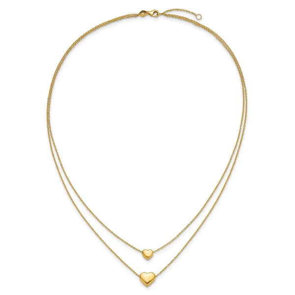 Leslie's 14K Polished Two-Strand Hearts with 1 Inch Ext. Necklace Image 4 Spencer's Jewelers Athens, GA