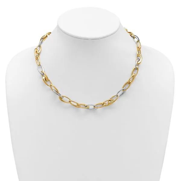 Leslie's 14K Two-tone Polished Tapered Oval Link Necklace Image 3 Spath Jewelers Bartow, FL