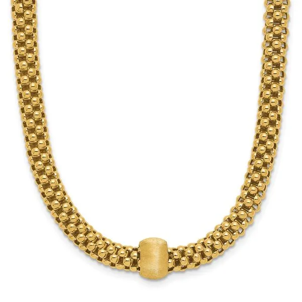 Leslie's 14K Polished and Brushed Bead Popcorn Mesh Necklace Moseley Diamond Showcase Inc Lexington, SC