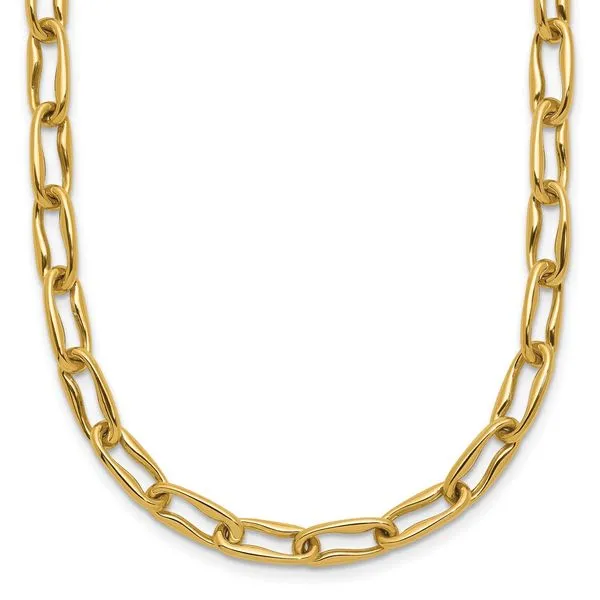 Leslie's 14K Polished Fancy Wavy Elongated Oval Link Necklace Jim's Jewelers Tyler, TX