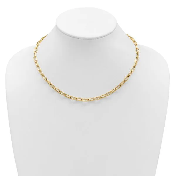 Leslie's 14K Polished Fancy Wavy Elongated Oval Link Necklace Image 3 J. West Jewelers Round Rock, TX