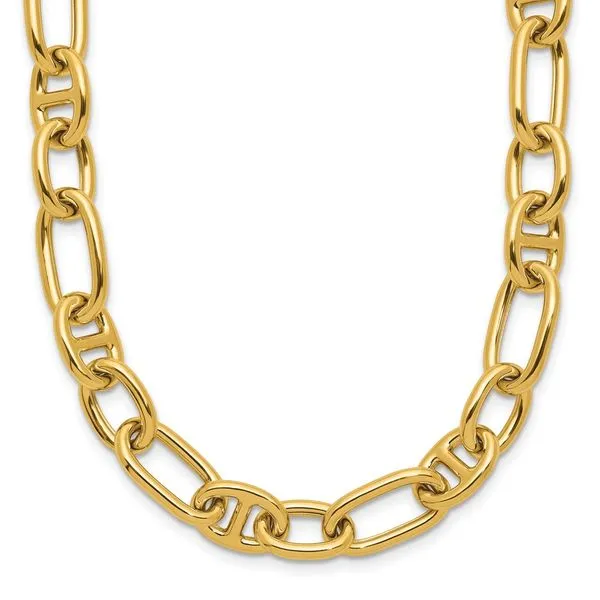 Leslie's 14K Polished Mixed Oval and Anchor Link Necklace Valentine's Fine Jewelry Dallas, PA