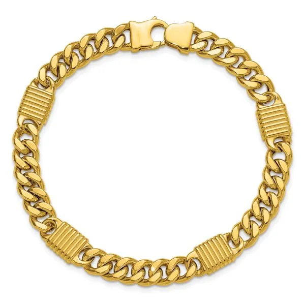 Leslie's 14K Polished/Grooved Fancy Curb Link Station Men's Bracelet Image 4 J. Anthony Jewelers Neenah, WI