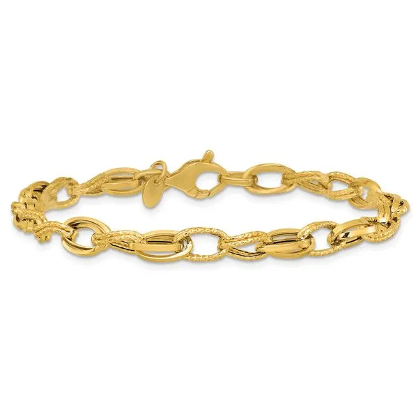 Leslie's 14K Polished and Textured Fancy Oval Link Bracelet Image 3 Diny's Jewelers Middleton, WI