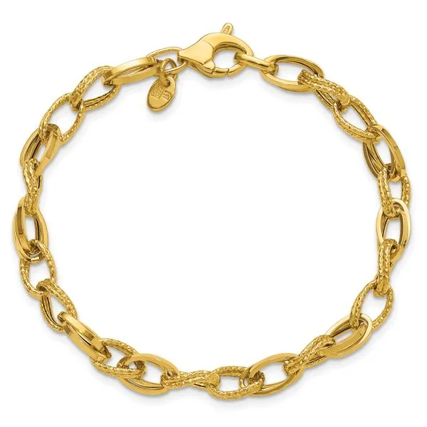 Leslie's 14K Polished and Textured Fancy Oval Link Bracelet Image 4 Diny's Jewelers Middleton, WI