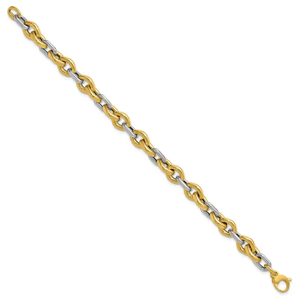 Leslie's 14K Two-tone Polished Fancy Flat Edge Link Bracelet Image 2 Grayson & Co. Jewelers Iron Mountain, MI
