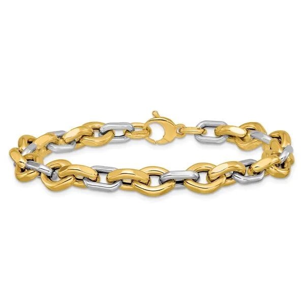 Leslie's 14K Two-tone Polished Fancy Flat Edge Link Bracelet Image 3 Boyd Jewelers Wesley Chapel, FL