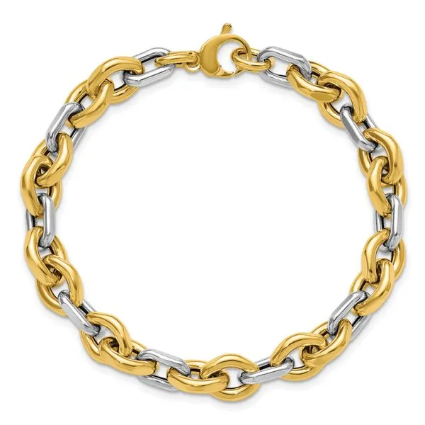 Leslie's 14K Two-tone Polished Fancy Flat Edge Link Bracelet Image 4 Diny's Jewelers Middleton, WI