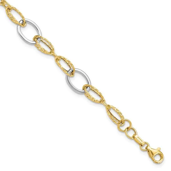 Leslie's 14K Two-tone Polished and Textured Fancy Link Bracelet Johnson Jewellers Lindsay, ON