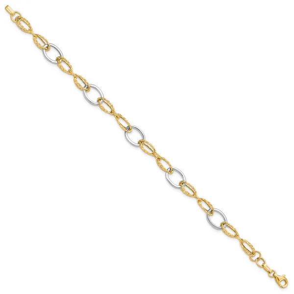 Leslie's 14K Two-tone Polished and Textured Fancy Link Bracelet Image 2 Johnson Jewellers Lindsay, ON