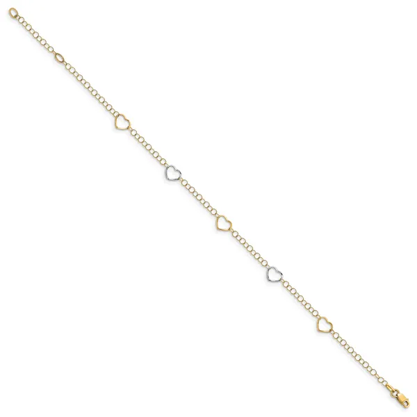 Leslie's 14K Two-tone Polished Heart with 1in ext. Anklet Image 2 Arlene's Fine Jewelry Vidalia, GA
