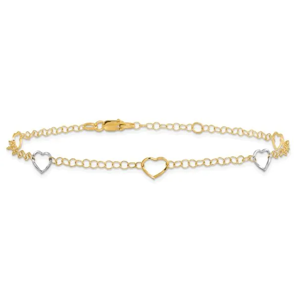 Leslie's 14K Two-tone Polished Heart with 1in ext. Anklet Image 3 Arlene's Fine Jewelry Vidalia, GA