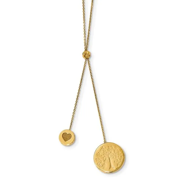 Leslie's 14K Polished Textured Heart Family Tree 2in ext. Necklace Peran & Scannell Jewelers Houston, TX