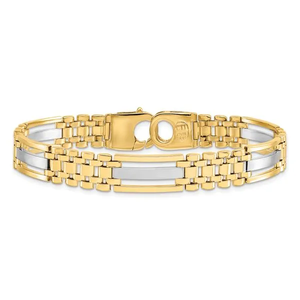 Leslie's 14K Two-tone Polished and Satin Men's Bracelet Image 4 Peran & Scannell Jewelers Houston, TX