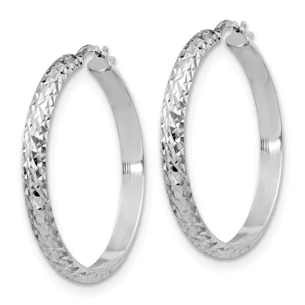 Leslie's Sterling Silver Polished & Textured Hoop Earrings Image 2 Spencer's Jewelers Athens, GA