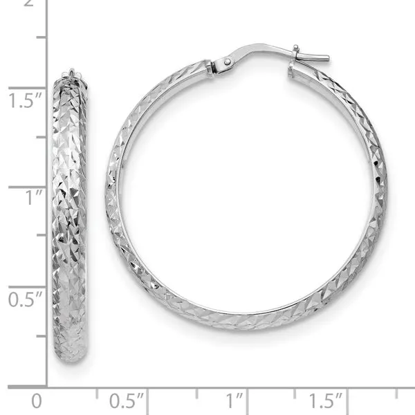 Leslie's Sterling Silver Polished & Textured Hoop Earrings Image 4 Spencer's Jewelers Athens, GA