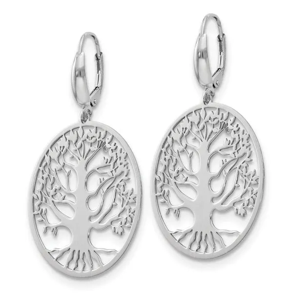 Leslie's Sterling Silver Polished Tree of Life Leverback Earrings Image 2 Mitchell's Jewelry Norman, OK