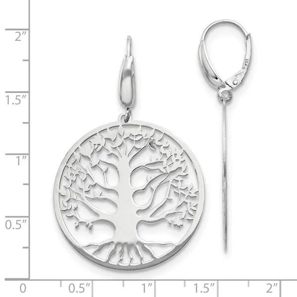 Leslie's Sterling Silver Polished Tree of Life Leverback Earrings Image 4 Mitchell's Jewelry Norman, OK