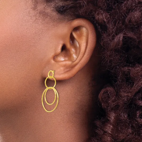 Leslie's Sterling Silver Gold-tone Polished Post Dangle Earrings Image 3 Mitchell's Jewelry Norman, OK